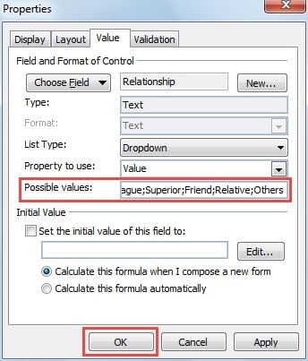 Specify the Possible Values
