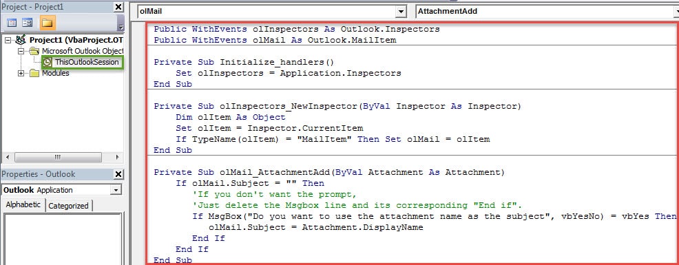 VBA Codes - Auto Fill Email Subject Line with the Attachment Name