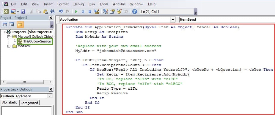 VBA Codes - Auto Include Yourself as a Recipient When Replying All