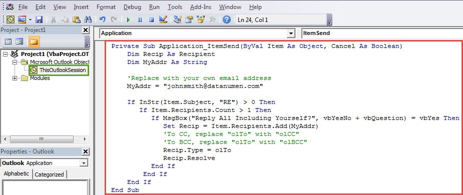 VBA Codes - Auto Include Yourself as a Recipient When Replying All