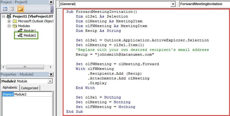 VBA Codes - Foward a Meeting Invitation