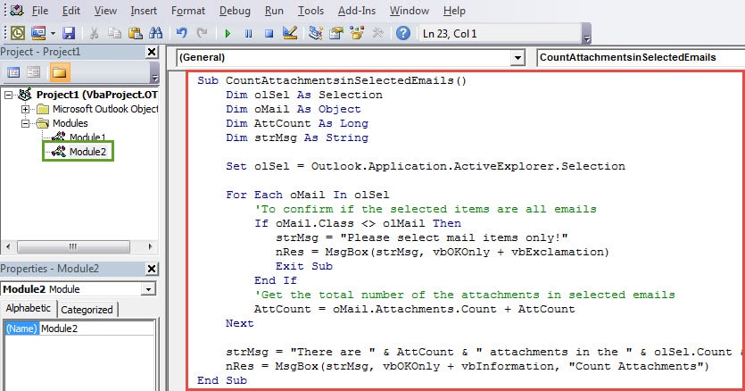 VBA Codes - Get the Total Number of Attachments in Selected Emails