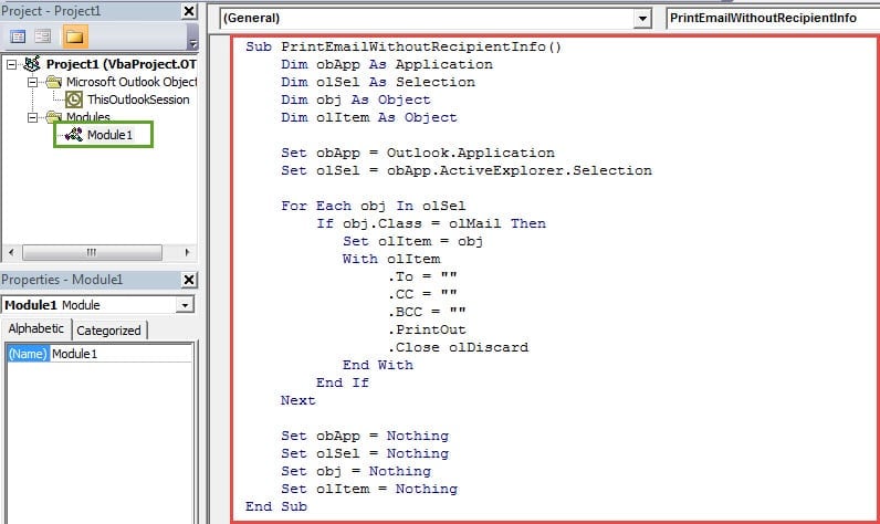 VBA Codes - Print without Recipient Information