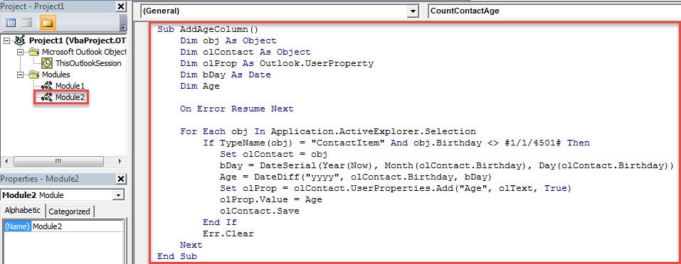VBA Codes - Quickly Get All Outlook Contacts’ Age