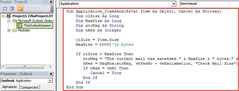 VBA Codes - Warn You When Sending an Email Larger Than a Specific Size