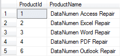 Final Records in Table “DataNumen Products”