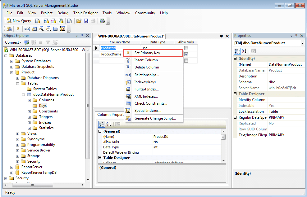 Add Back the Primary Key Constraint “pk” via GUI