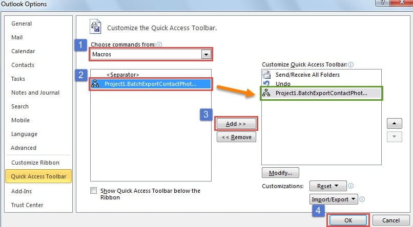 Add the New Project to Qucik Access Toolbar