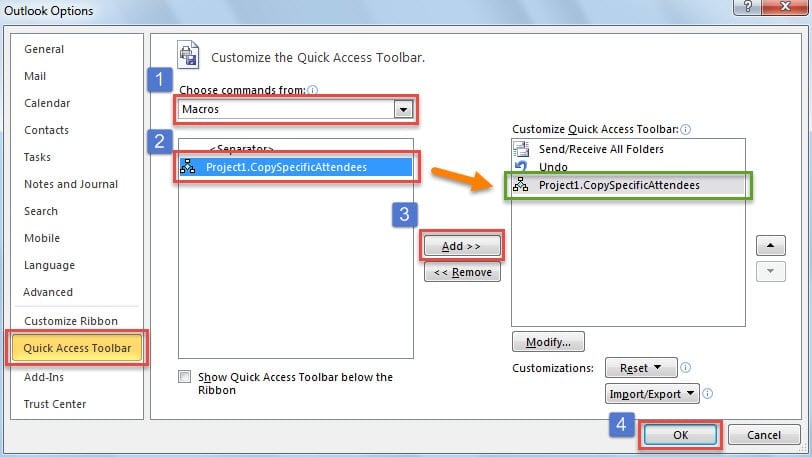 Add the New VBA Projetc to QAT