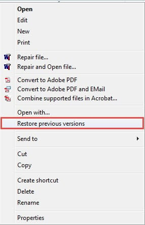 Choose "Restore previous versions"