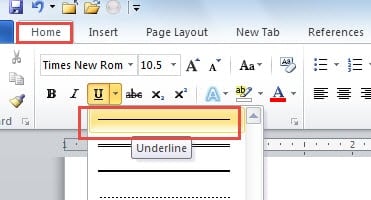 Click "Home"->Choose "Underline"