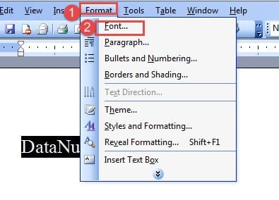 Click "Format"->Click "Font"