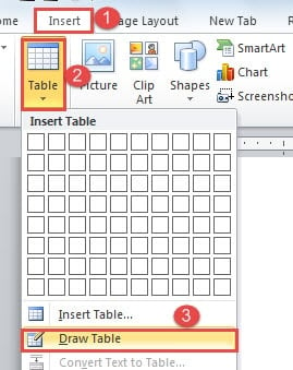 Click "Insert"->Click "Table"->Click "Draw Table"