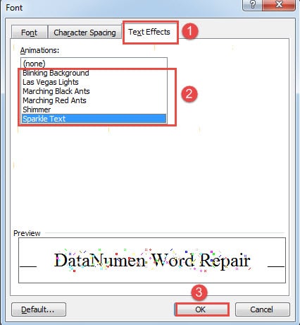 Click "Text Effects"->Choose one Animation Style->Click "OK"