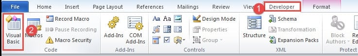 Click "Developer"->Click "Visual Basic"