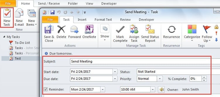 Create a New Task with a Specified Reminder