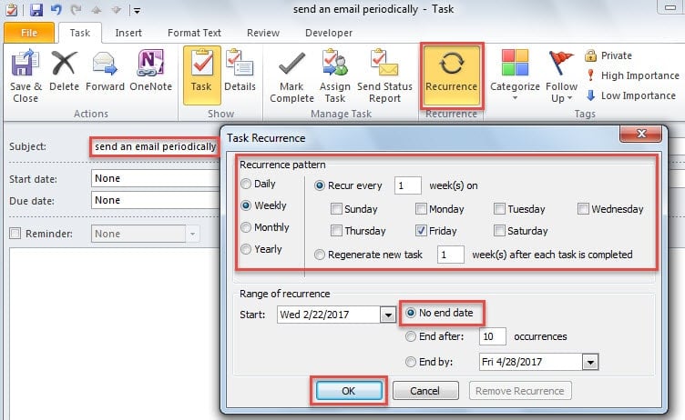 Create a Recurring Task Item