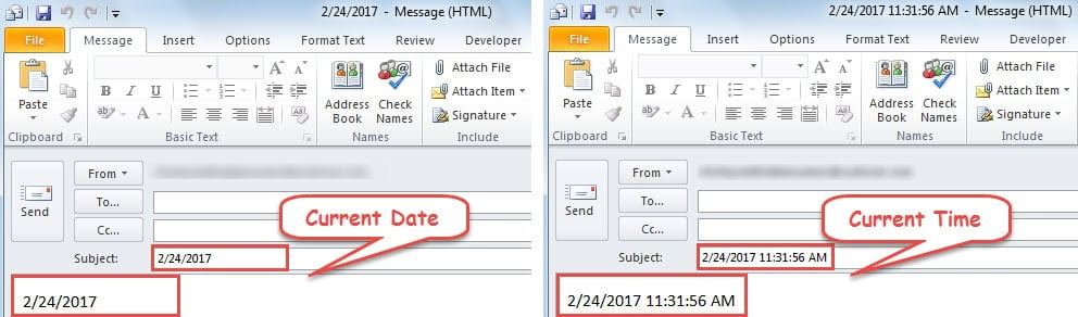 Current Date or Time in Message Subject or Body