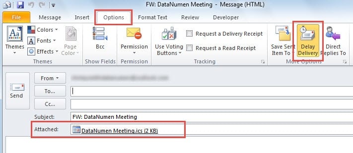 Delay Sending the Email with a Meeting Invitation Attached