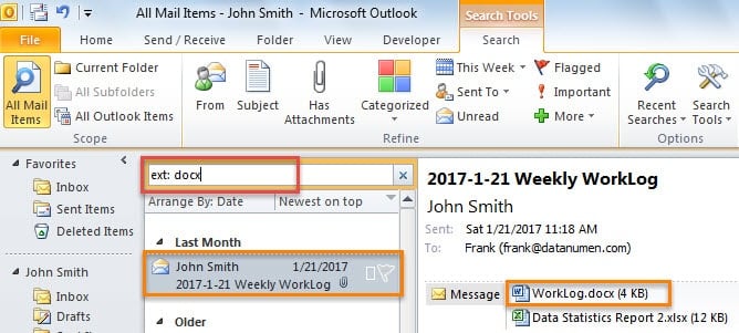 Find Email Attachments with One Specific File Type