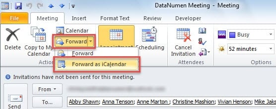 Forward the New Meeting as iCalendar