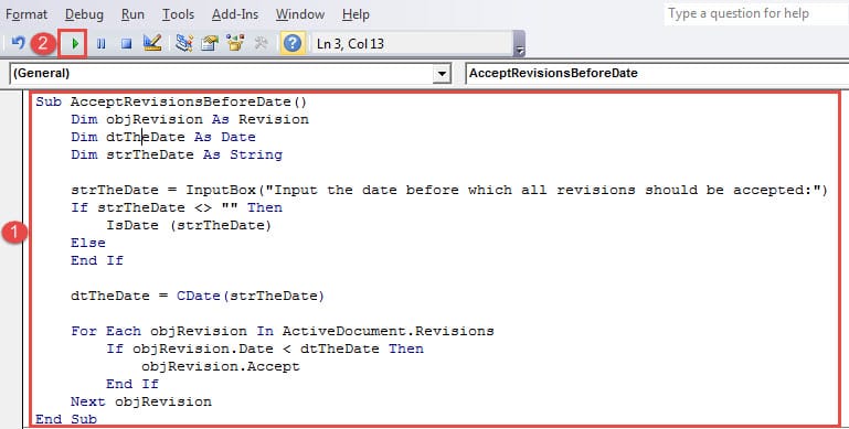 Run AcceptRevisionsBeforeDate Macro