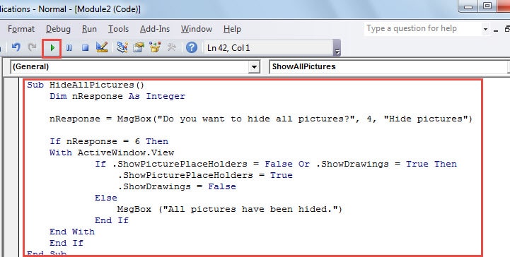 Run Hide Pictures Code