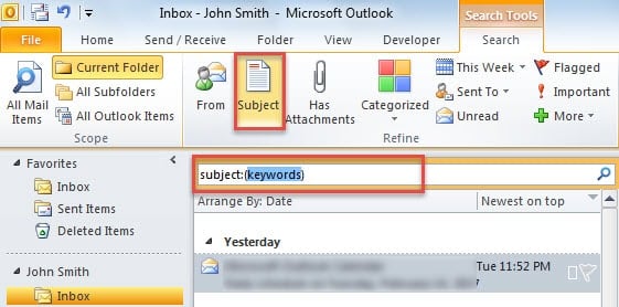 Search Emails with Specific Words in Subject