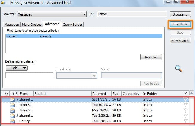 Search for the Emails without a Subject via Advanced Find