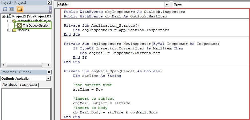 VBA Codes - Auto Insert Current Date or Time into Email Subject or Body