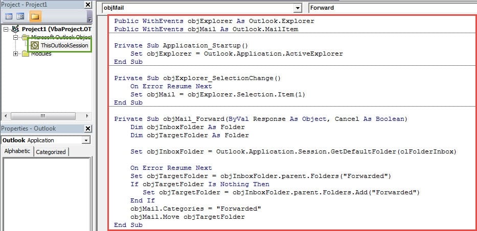 VBA Codes - Auto Move an Email to a Specific Folder After You Forward It