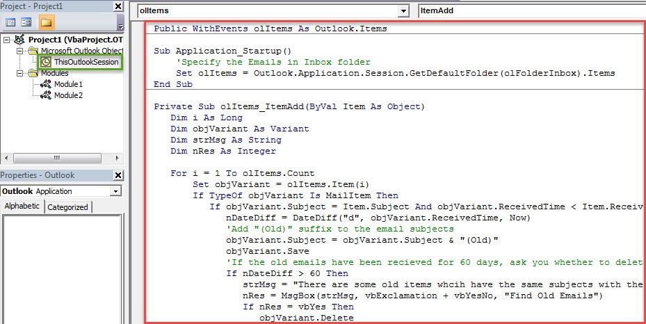 VBA Codes - Auto Rename or Remove the Older Emails with the Same Subjects as the New Incoming Ones