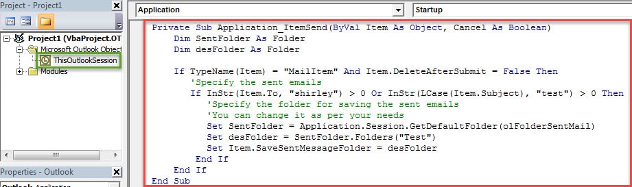 VBA Codes - Auto Save Specific Sent Emails to a Specific Folder