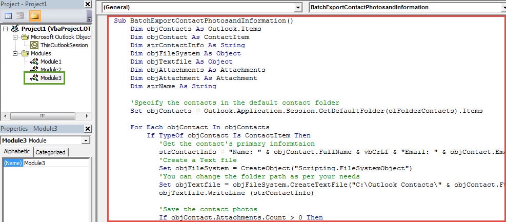 VBA Codes - Batch Export Multiple Contact Photos and Information