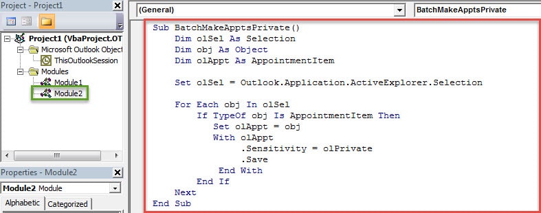 VBA Codes - Batch Make Multiple Outlook Appointments Private