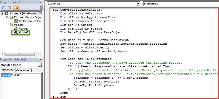 VBA Codes - Copy the Attendees Who Have Made Specific Responses