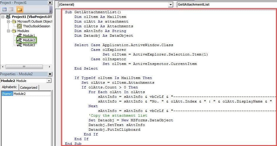 VBA Codes - Extract the List of Attachment Information from an Email