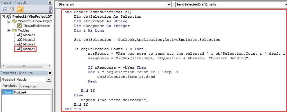 VBA Codes - Send Selected Draft Emails