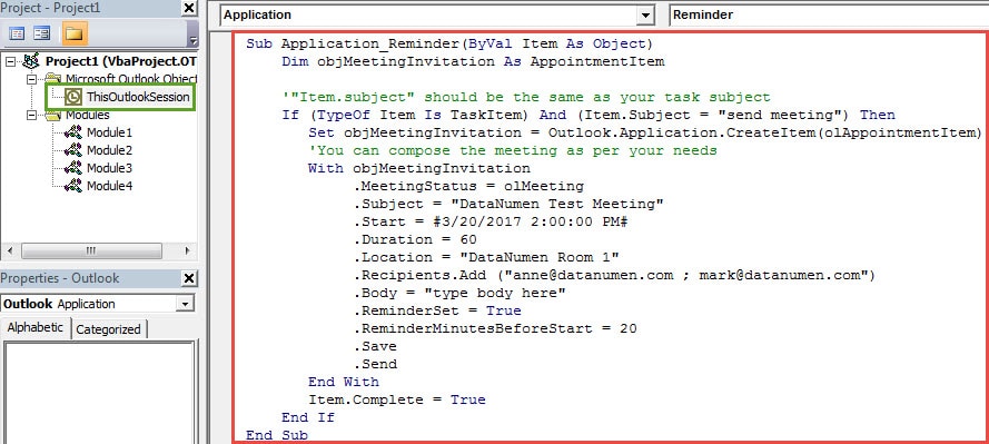 VBA Codes - Send a Meeting Invitation When the Task Reminder Pops up