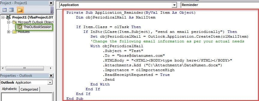 VBA Codes - Send an Email When the Task Item Reminder Pops up