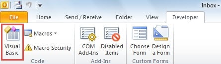 Visual Basic under Developer Tab