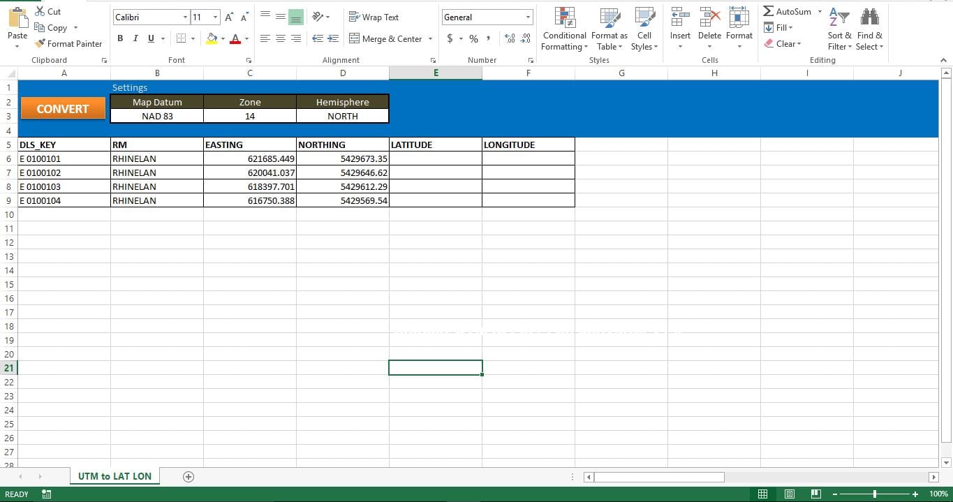 Convert UTM Coordinates to Latitude Longitude values via Excel VBA