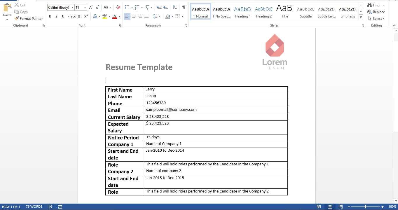 Sample Resume Template