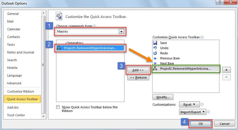 Add The New Macro to Quick Access Toolbar