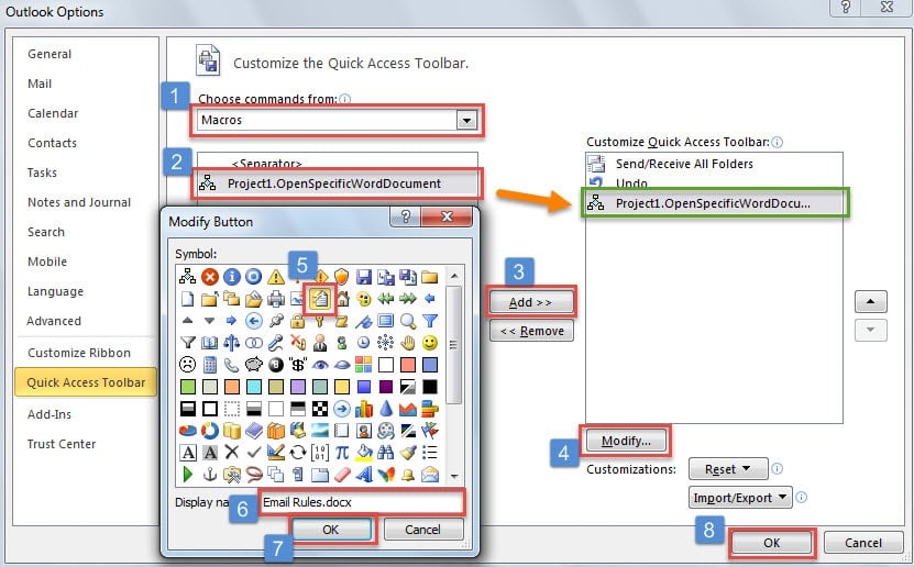 Add The New VBA Project to Quick Access Toolbar