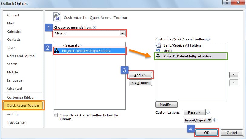 Add the New Project to Quick Access Toolbar