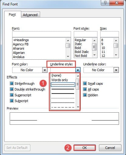 Choose Underline Style->Click "OK"