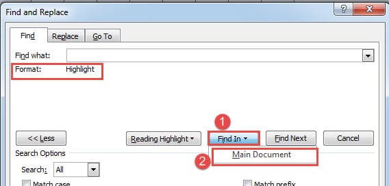 Click "Find In"->Choose "Main Document"
