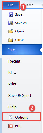 Click "File"->Click "Options"