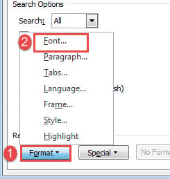 Click "Format"->Choose "Font"